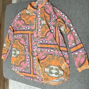 Orange pattern over size chiffon shirt